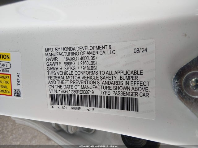 Продаж на аукціоні авто 2024 Honda Civic Sport Touring, vin: 19XFL1G80RE030719, номер лоту: 45413938