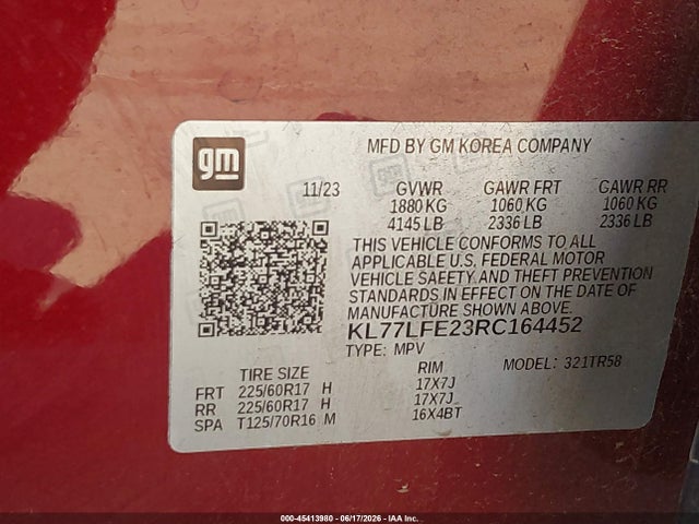 KL77LFE23RC164452 Chevrolet Trax Fwd Sp