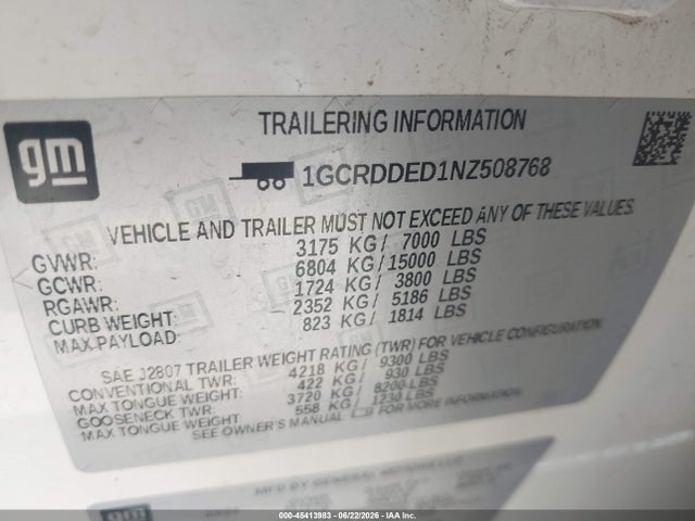 1GCRDDED1NZ508768 Chevrolet Silverado 1500 4wd Standard Bed Lt