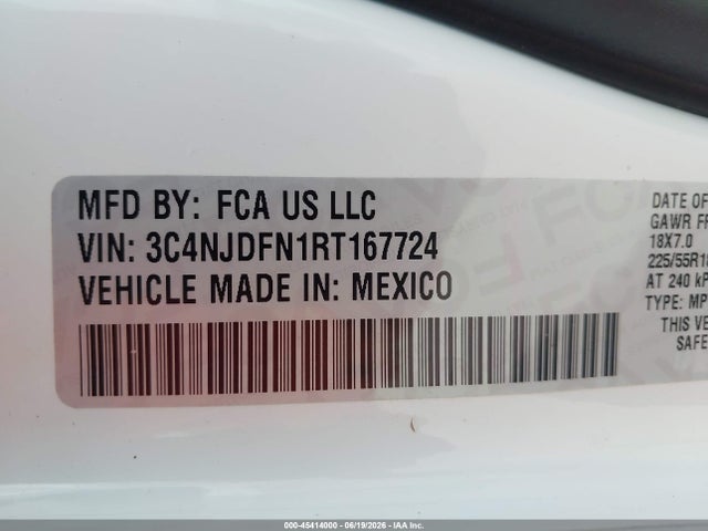 45414000 :رقم المزاد ، 3C4NJDFN1RT167724 vin ، 2024 Jeep Compass Latitude Lux Fwd مزاد بيع