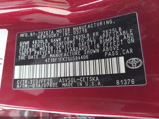 Toyota CAMRY SE 2016 4T1BF1FK2GU584406 Image 9