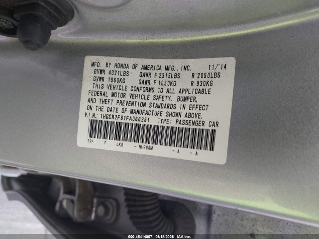 1HGCR2F81FA066251 Honda Accord Ex-l
