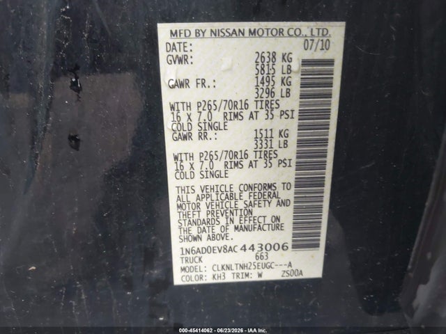 Продажа на аукционе авто 2010 Nissan Frontier Se, vin: 1N6AD0EV8AC443006, номер лота: 45414062