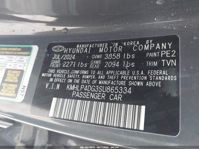 2025 Hyundai Elantra Limited მანქანა იყიდება აუქციონზე, vin: KMHLP4DG3SU865334, აუქციონის ნომერი: 45414070