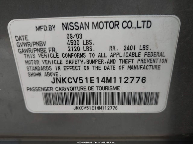 Aukcja sprzedaży 2004 Infiniti G35, vin: JNKCV51E14M112776, numer aukcji: 45414081