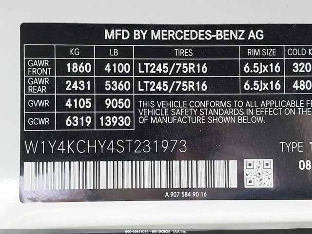 Продаж на аукціоні авто 2025 Mercedes-benz Sprinter 2500 High Roof 4-cyl Diesel, vin: W1Y4KCHY4ST231973, номер лоту: 45414091