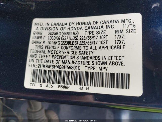 Honda CR-V SE 2016 2HKRM3H40GH568010 Image 9