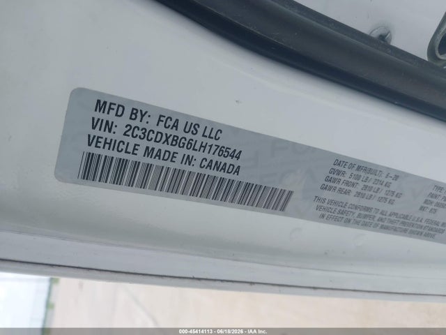 2C3CDXBG6LH176544 Dodge Charger Sxt Rwd