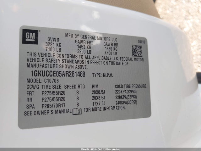 Aukcja sprzedaży 2010 Gmc Yukon Slt, vin: 1GKUCCE05AR281488, numer aukcji: 45414128
