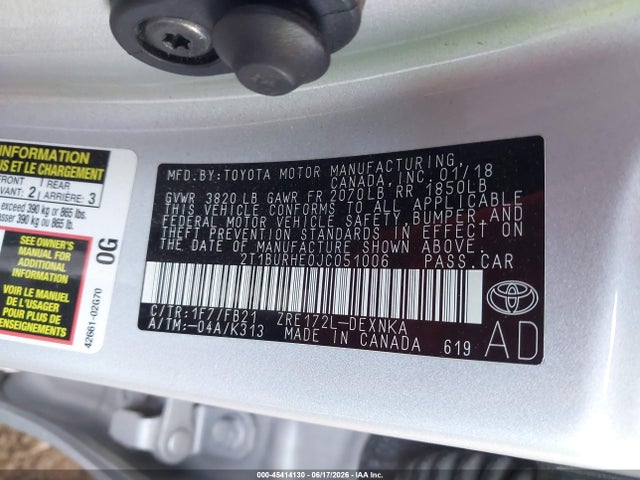 Toyota COROLLA LE 2018 2T1BURHE0JC051006 Image 9