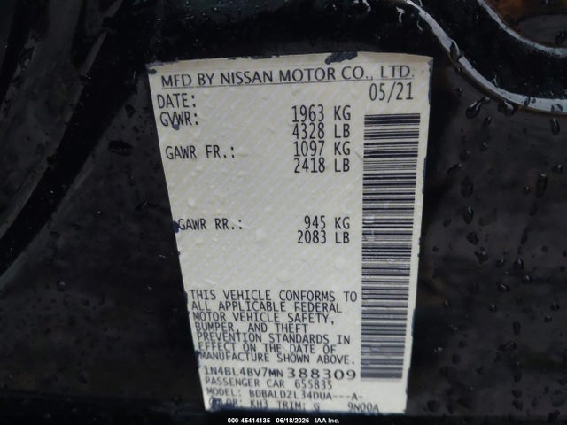 1N4BL4BV7MN388309 Nissan Altima S Fwd