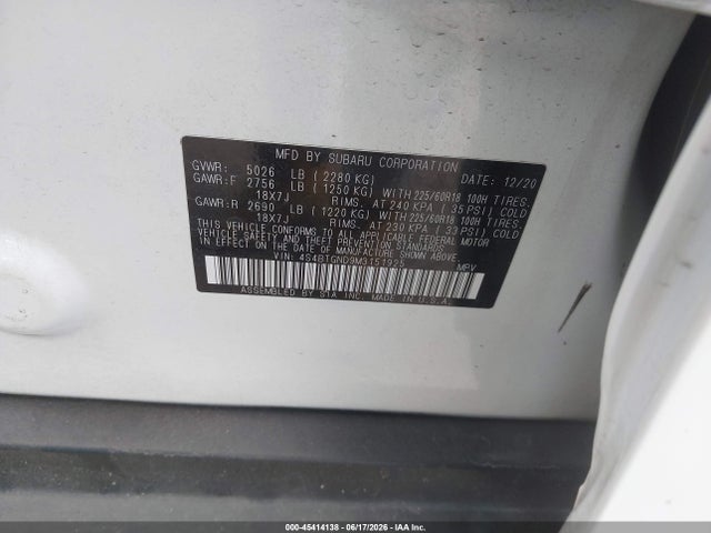 Продаж на аукціоні авто 2021 Subaru Outback Limited Xt, vin: 4S4BTGND9M3151925, номер лоту: 45414138