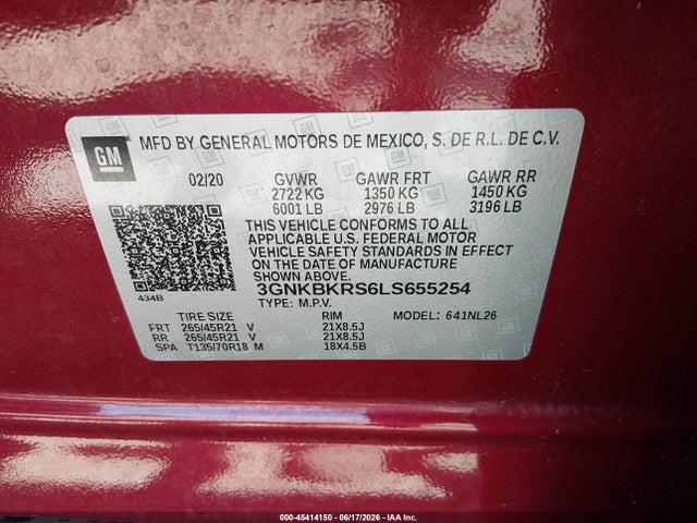 3GNKBKRS6LS655254 Chevrolet Blazer Awd Rs
