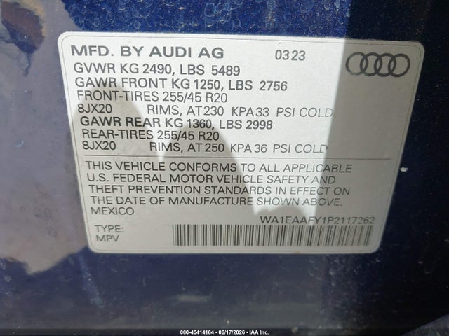 WA1EAAFY1P2117262 Audi Q5 Premium Plus 45 Tfsi S Line Quattro