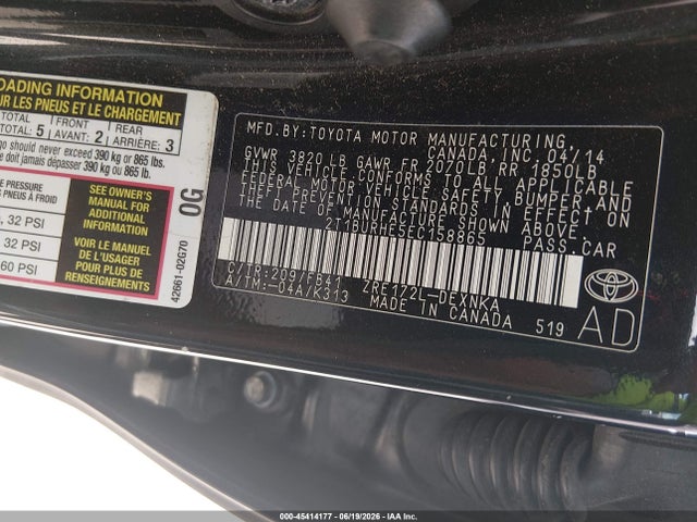 Toyota COROLLA LE 2014 2T1BURHE5EC158865 Image 9