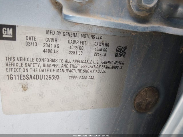 45414189 :رقم المزاد ، 1G11E5SA4DU139693 vin ، 2013 Chevrolet Malibu 2lt مزاد بيع