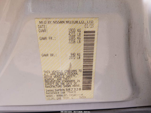 Nissan Altima 2.5 S 2015 1N4AL3AP9FN382328 Image 9