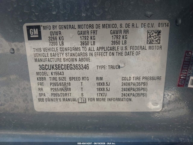 3GCUKSEC0EG363346 Chevrolet Silverado 1500 Ltz