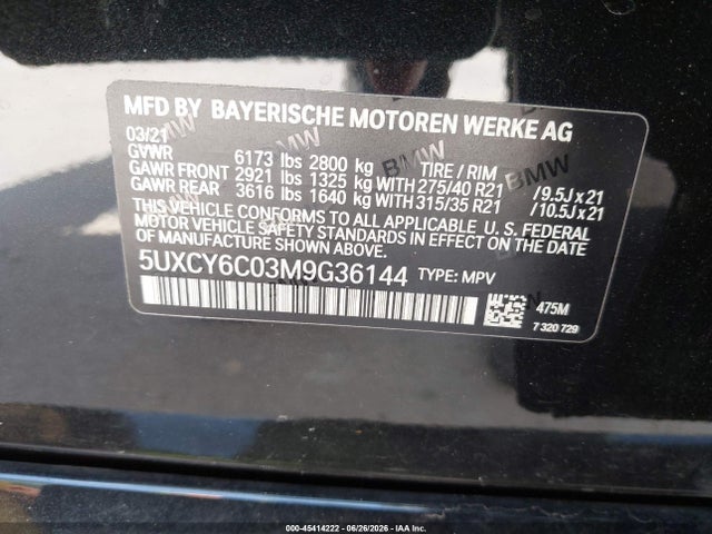 Aukcja sprzedaży 2021 Bmw X6 Xdrive40i, vin: 5UXCY6C03M9G36144, numer aukcji: 45414222