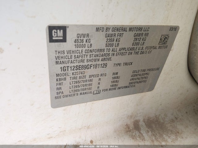 Продажа на аукционе авто 2016 Gmc Sierra 2500hd Sle, vin: 1GT12SE89GF181129, номер лота: 45414250