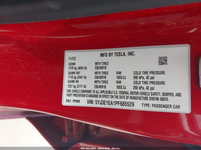 Tesla Model 3 Rear-wheel Drive 2023 5YJ3E1EA1PF685529 Image 9