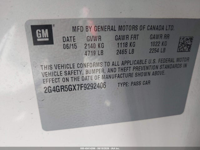 Продаж на аукціоні авто 2015 Buick Regal Turbo Premium Ii, vin: 2G4GR5GX7F9292406, номер лоту: 45414266