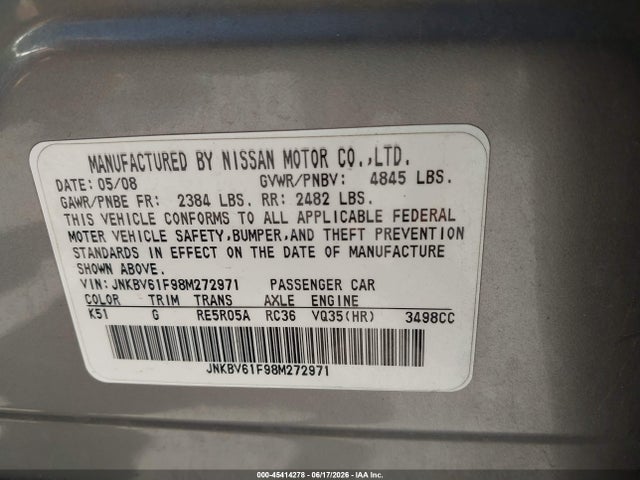 Продажа на аукционе авто 2008 Infiniti G35x, vin: JNKBV61F98M272971, номер лота: 45414278