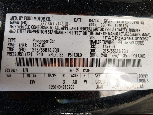 Aukcja sprzedaży 2014 Ford Focus Se, vin: 1FADP3K24EL309267, numer aukcji: 45414279