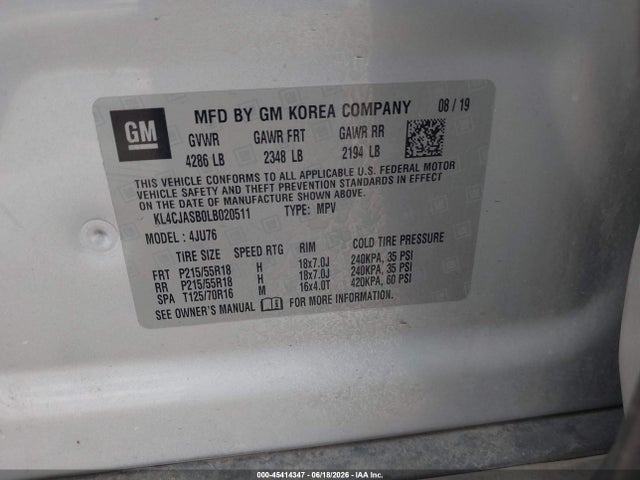 Aukcja sprzedaży 2020 Buick Encore Fwd Preferred, vin: KL4CJASB0LB020511, numer aukcji: 45414347
