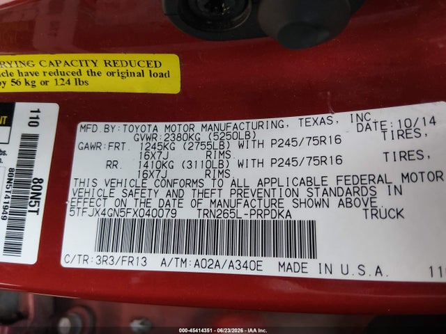 Toyota Tacoma Prerunner 2015 5TFJX4GN5FX040079 Image 9
