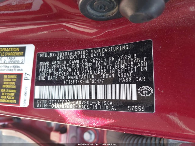 Toyota CAMRY SE 2016 4T1BF1FK2GU595177 Image 9