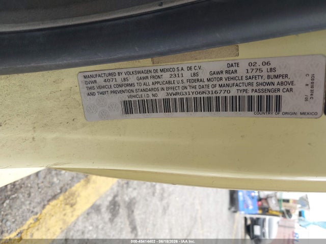 Продажа на аукционе авто 2006 Volkswagen New Beetle 2.5, vin: 3VWRG31Y06M316770, номер лота: 45414402