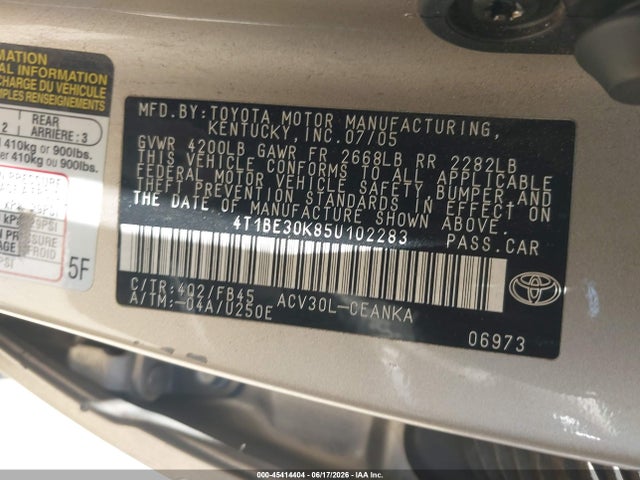 Продаж на аукціоні авто 2005 Toyota Camry Le, vin: 4T1BE30K85U102283, номер лоту: 45414404
