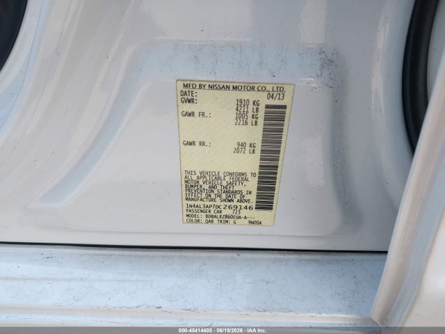 45414405 :رقم المزاد ، 1N4AL3AP7DC269146 vin ، 2013 Nissan Altima 2.5 S مزاد بيع
