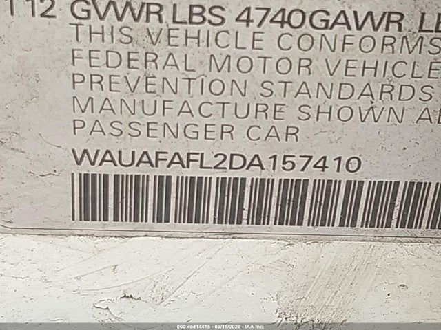 45414415 :رقم المزاد ، WAUAFAFL2DA157410 vin ، 2013 Audi A4 2.0t Premium مزاد بيع
