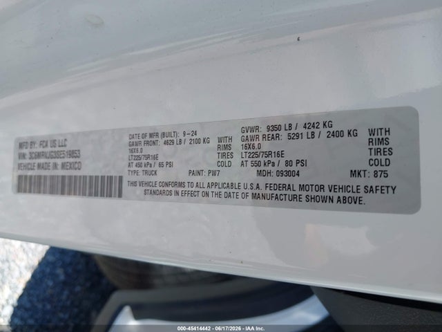 Aukcja sprzedaży 2025 Ram Promaster 3500 Cargo Van Tradesman High Roof 159 Wb Ext, vin: 3C6MRVJG3SE519853, numer aukcji: 45414442