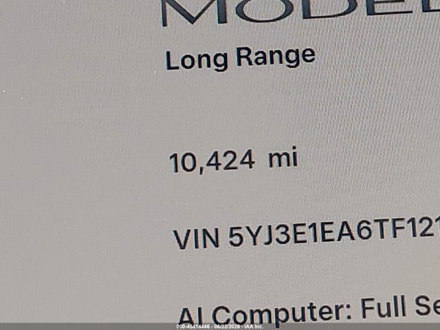 Продаж на аукціоні авто 2026 Tesla Model 3 Premium Rear-wheel Drive/rear-wheel Drive, vin: 5YJ3E1EA6TF121952, номер лоту: 45414446