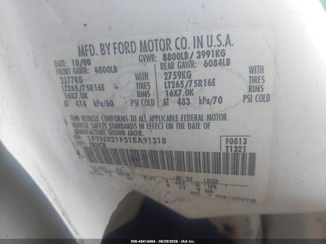 Продажа на аукционе авто 2001 Ford F-250, vin: 1FTNX21F51EA91318, номер лота: 45414464