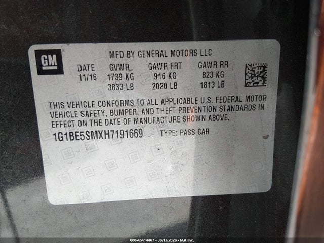 1G1BE5SMXH7191669 Chevrolet Cruze Lt Auto