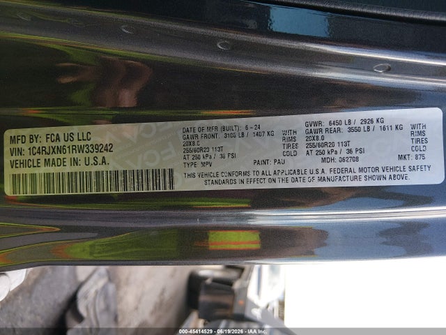 45414529 :رقم المزاد ، 1C4RJXN61RW339242 vin ، 2024 Jeep Wrangler 4xe Sport S 4xe مزاد بيع