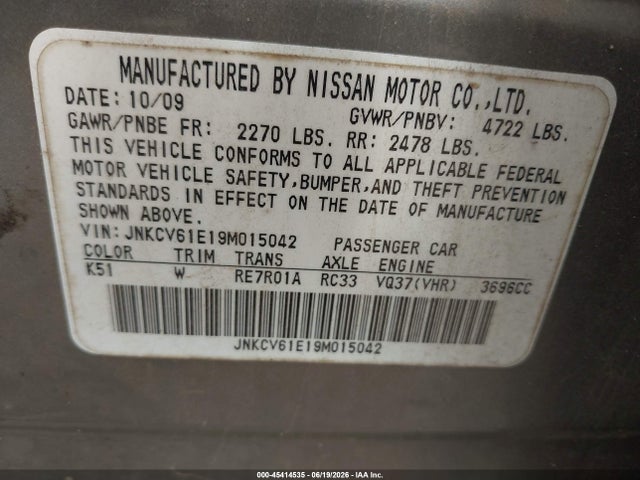 Продаж на аукціоні авто 2009 Infiniti G37 Journey, vin: JNKCV61E19M015042, номер лоту: 45414535