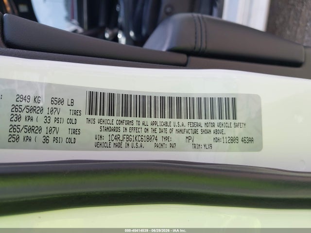 Продаж на аукціоні авто 2019 Jeep Grand Cherokee Limited X 4x4, vin: 1C4RJFBG1KC618074, номер лоту: 45414539