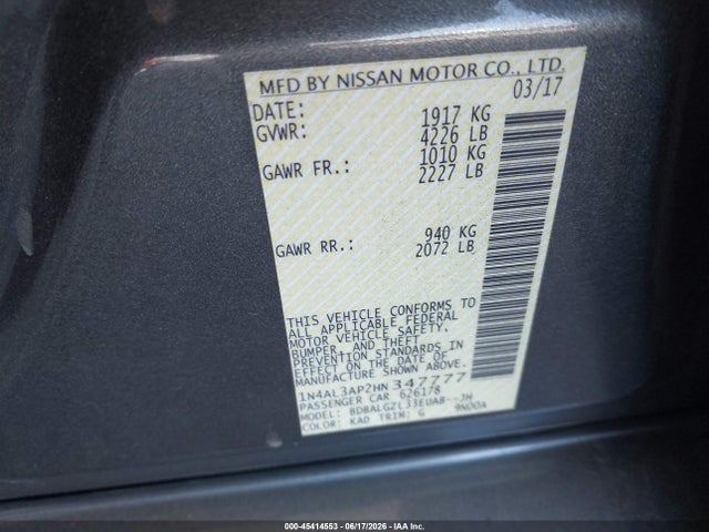 Nissan Altima 2.5 S 2017 1N4AL3AP2HN347777 Image 9