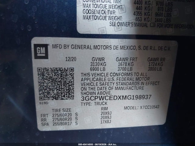 3GCPWCEDXMG198937 Chevrolet Silverado 1500 2wd Short Bed Lt