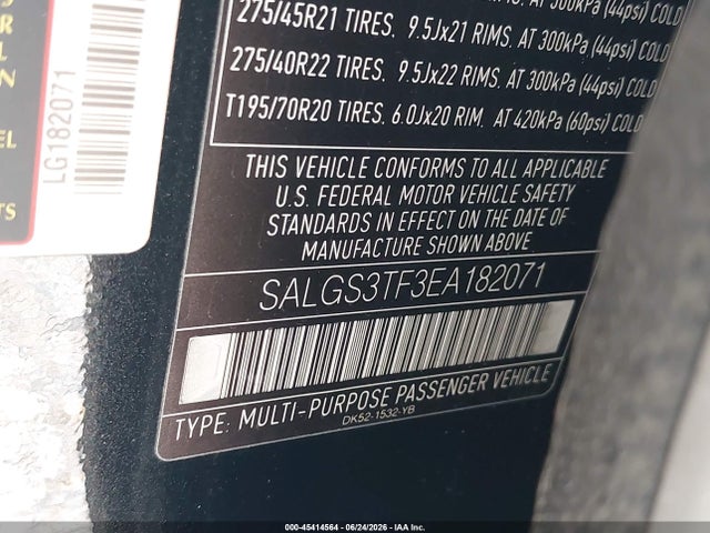 45414564 :رقم المزاد ، SALGS3TF3EA182071 vin ، 2014 Land Rover Range Rover 5.0l V8 Supercharged مزاد بيع