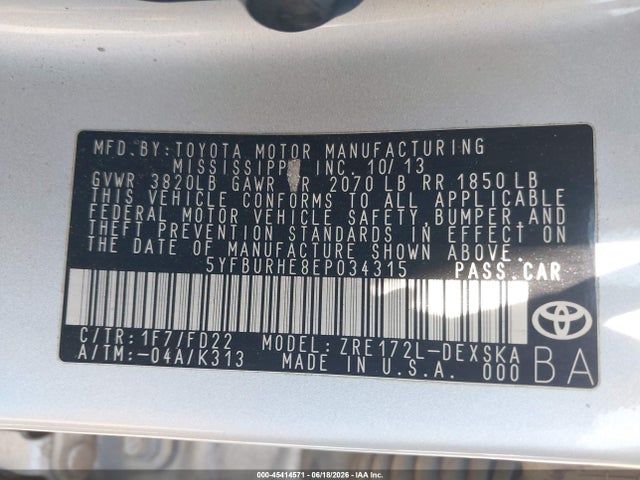 Toyota Corolla S Plus 2014 5YFBURHE8EP034315 Image 9