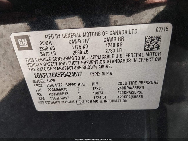 2015 Gmc Terrain Denali მანქანა იყიდება აუქციონზე, vin: 2GKFLZEK5F6424617, აუქციონის ნომერი: 45414590