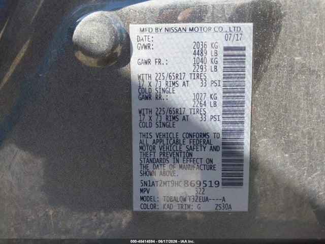 5N1AT2MT9HC869519 Nissan ROGUE SV