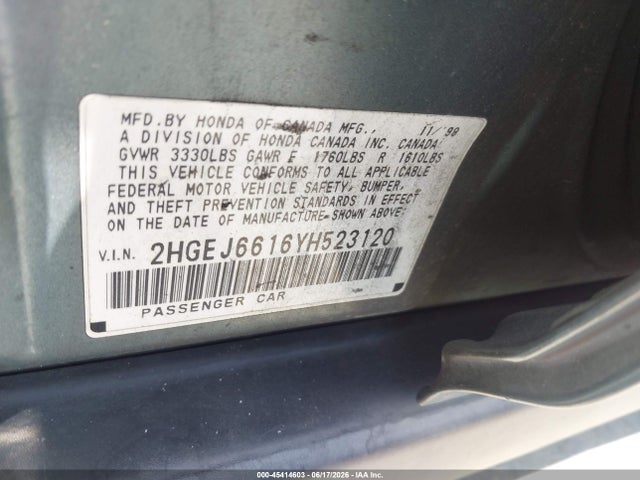 Продажа на аукционе авто 2000 Honda Civic Value Package, vin: 2HGEJ6616YH523120, номер лота: 45414603