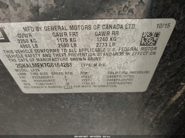 GMC Terrain Sle-1 2016 2GKALMEK7G6164283 Image 9